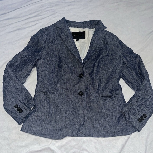 Banana Republic Sz 2 Linen Blend Blue 2 Button Blazer - Picture 1 of 9